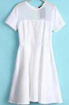 Romwe Short Sleeve With Zipper White Pleated Dress