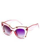 Romwe Light Purple Clear Frame Gold Trim Cat Eye Sunglasses