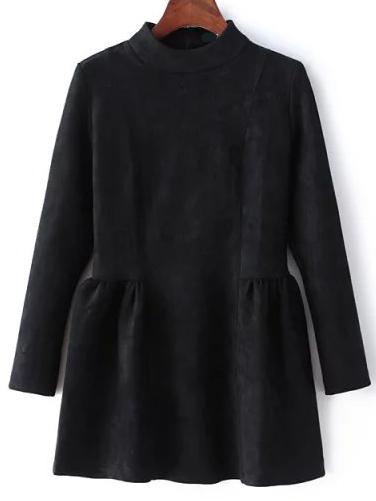 Romwe Mock Neck Suede Black Flippy Dress