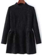 Romwe Mock Neck Suede Black Flippy Dress