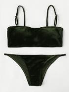 Romwe Removable Strap Velvet Bikini Set