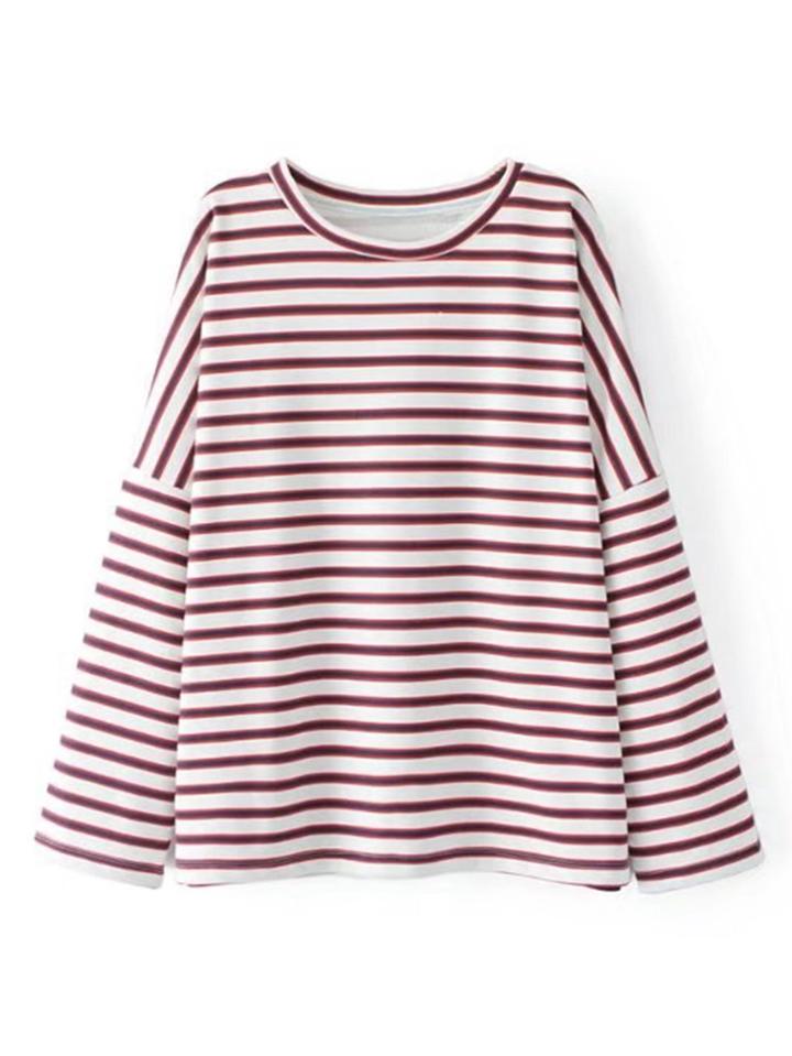 Romwe Drop Shoulder Boyfriend Striped Sweatshirt