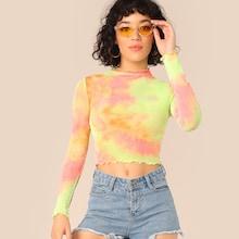 Romwe Crop Lettuce Trim Tie Dye Top
