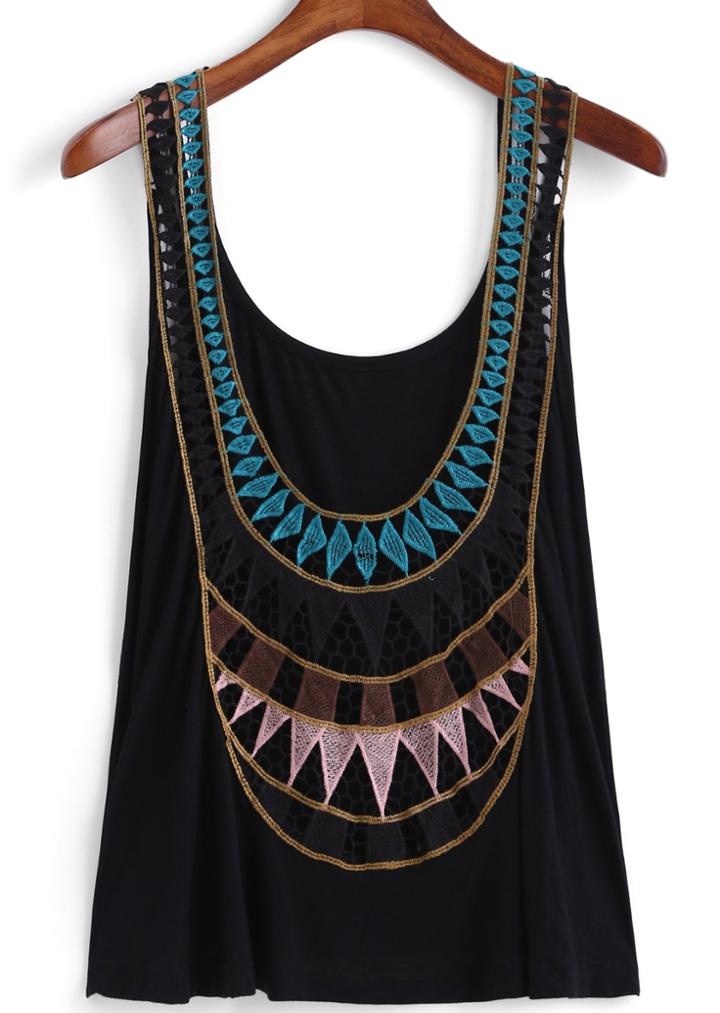 Romwe Scoop Neck Hollow Tank Top