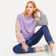 Romwe Fleece Contrast Long Sleeve Sweatshirt
