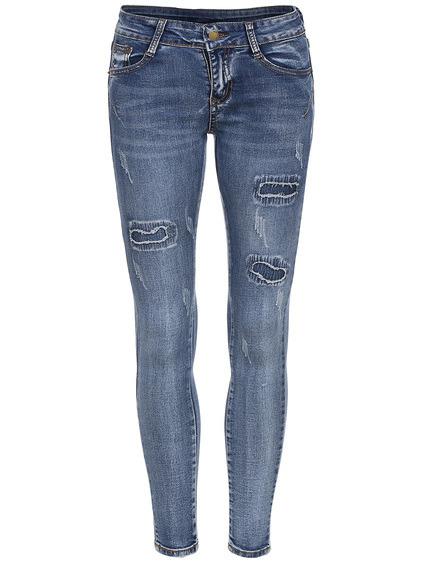 Romwe Blue Skinny Ripped Denim Pant