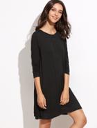 Romwe Black Button Neck Swing Tee Dress