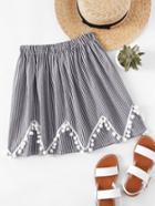 Romwe Striped Chevron Pompom Trim Skirt