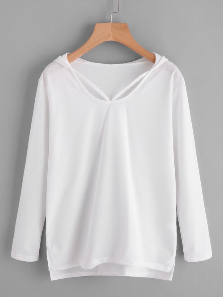 Romwe Dip Hem Split Side Hooded T-shirt