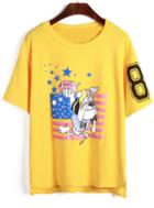Romwe Cartoon Dog Print Loose Yellow T-shirt