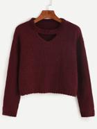 Romwe Burgundy Cut Out Crop Sweater