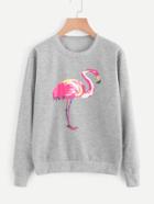 Romwe Flamingo Print Marled Sweatshirt