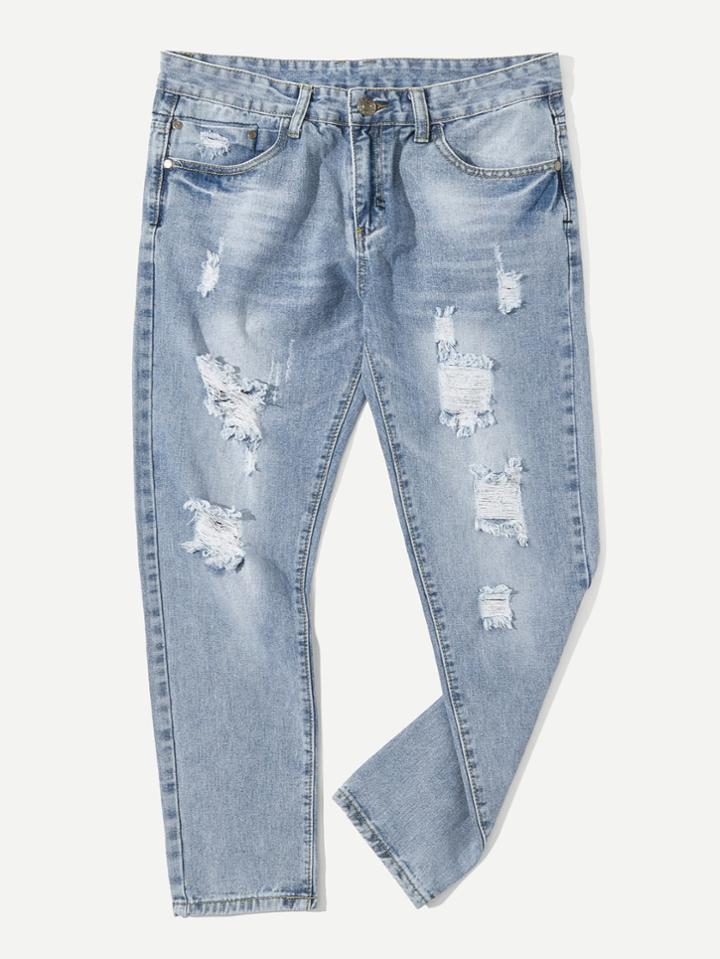 Romwe Men Ripped Denim Pants