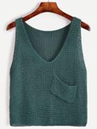 Romwe Dark Green V Neck Pocket Knit Sweater Vest