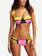 Romwe Zip Embellishedd Color Block Cutout Bikini Set