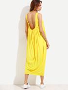 Romwe Yellow Open Back Draped Shift Dress