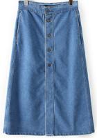 Romwe Blue Buttons Denim Skirt