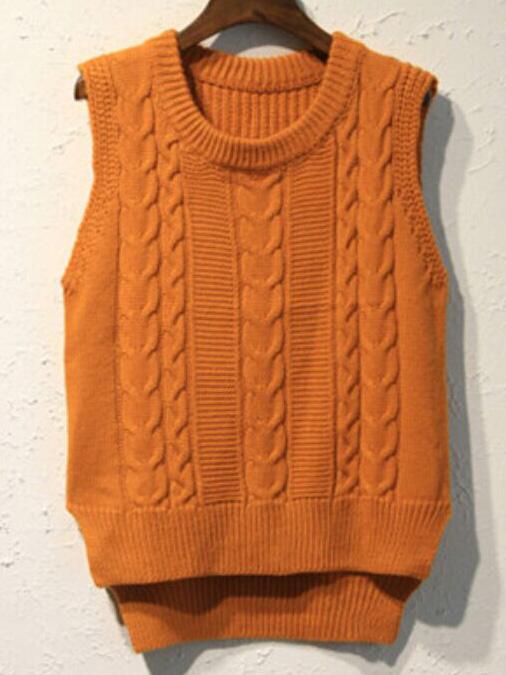 Romwe Cable Knit Dip Hem Vest