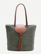 Romwe Tassel Detail Straw Tote Bag