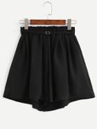 Romwe Black Elastic Waist Belt Chiffon Shorts