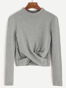 Romwe Mock Neck Twist Front Crop Top