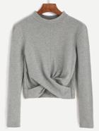 Romwe Mock Neck Twist Front Crop Top