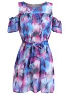 Romwe Open Shoulder Florals With Bow Dress