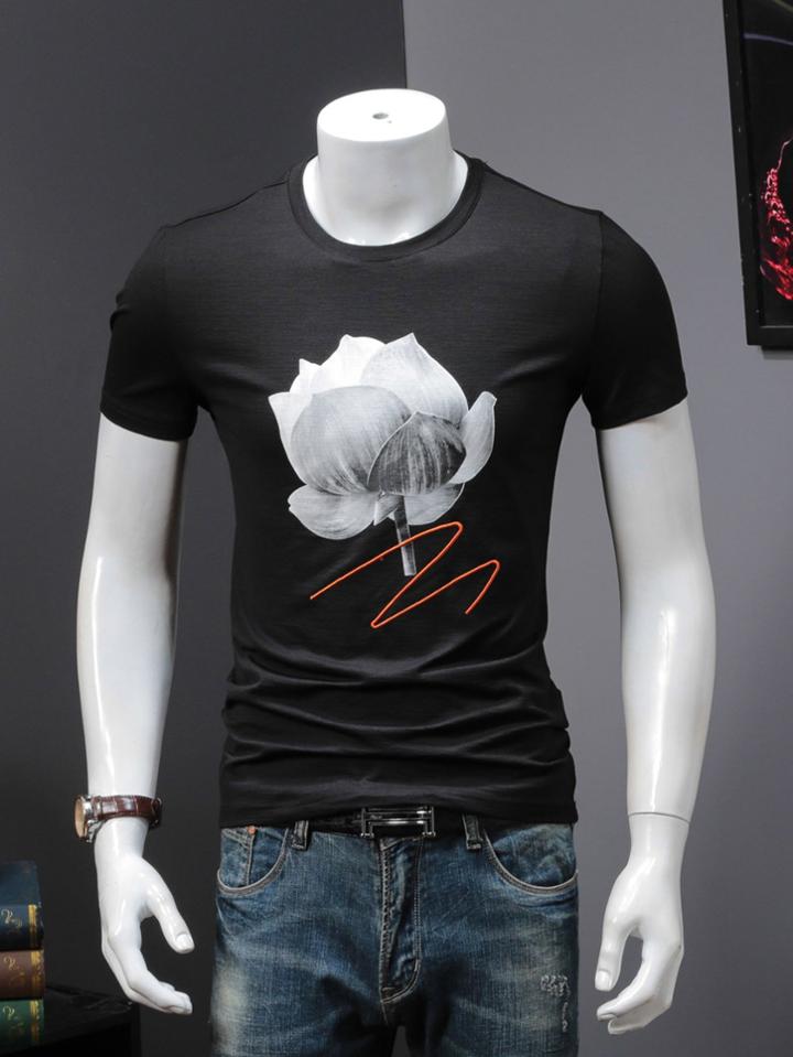 Romwe Men Flower Print Tee