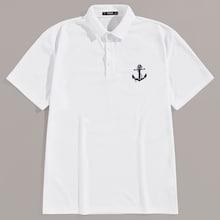 Romwe Guys Button Half-placket Anchor Print Polo Shirt