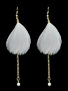 Romwe Boho Style White Color Feather Long Chain Earrings