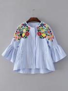 Romwe Bell Sleeve Flower Embroidery Top