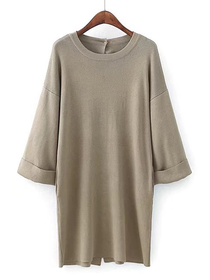 Romwe Drop Shoulder Rolled Cuff Convertible Knit Dress