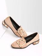 Romwe Square Toe Buckle Strap Heeled Shoes With Faux Pearl