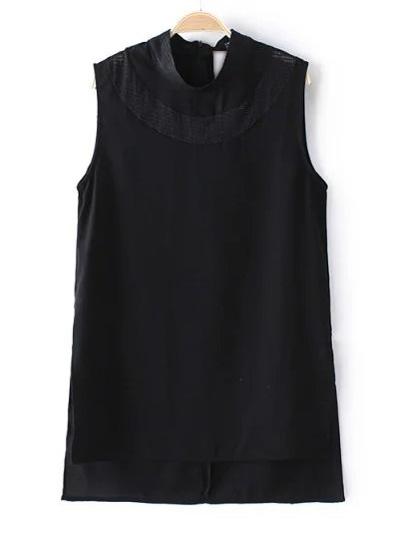 Romwe Black Hollow Split Side Sleeveless Blouse