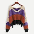 Romwe Color Block Raw Hem Sweater