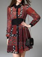 Romwe Multicolor Lapel Print A-line Dress