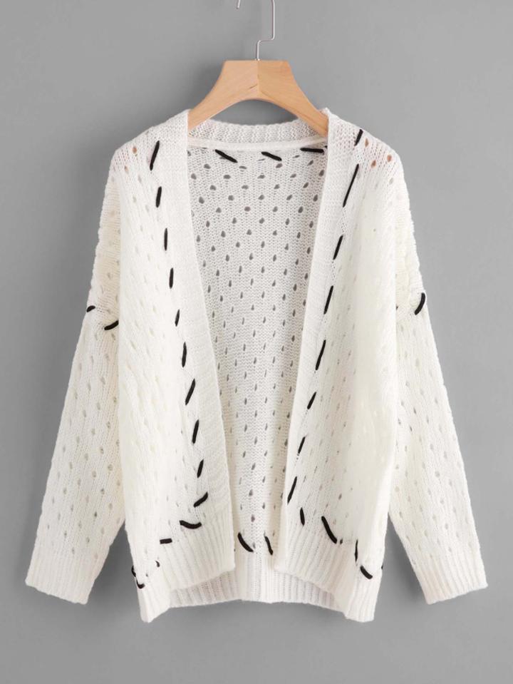 Romwe Nautical Rope Detail Hollow Cardigan Sweater