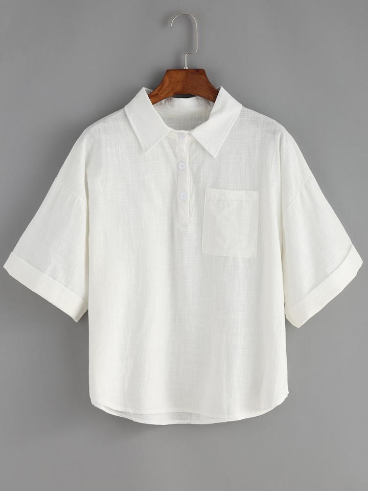 Romwe Cuffed Pocket Loose Blouse