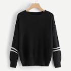 Romwe Drop Shoulder Varsity Striped Sweater