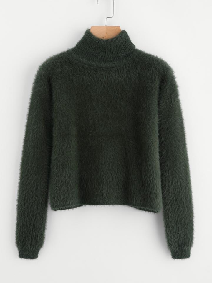 Romwe Rolled Neck Fuzzy Jumper