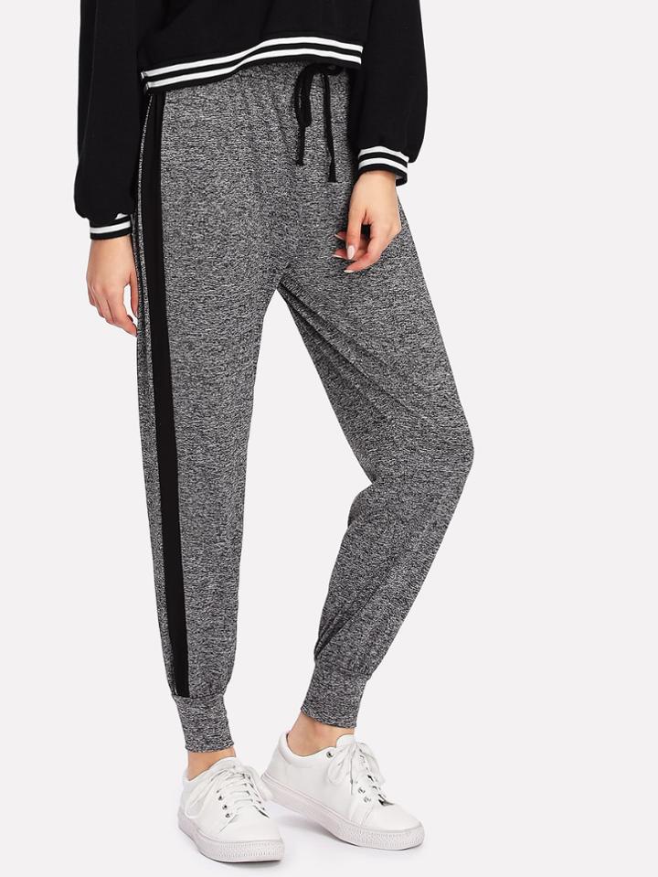 Romwe Contrast Panel Drawstring Pants
