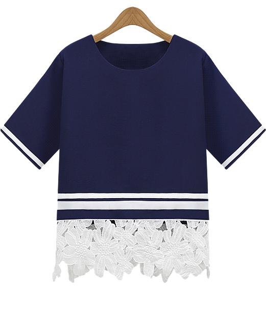 Romwe Floral Crochet Loose T-shirt