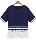 Romwe Floral Crochet Loose T-shirt
