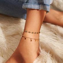 Romwe Star Charm Chain Anklet Set 2pcs