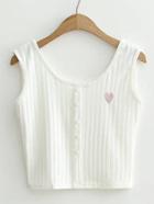 Romwe Heart Embroidery Ribbed Trim Knit Tank Top