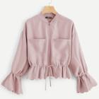 Romwe Pocket Front Drawstring Waist Scalloped Edge Jacket