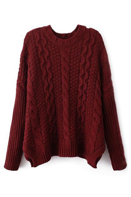 Romwe Romwe Twisted Split Burgundy Jumper