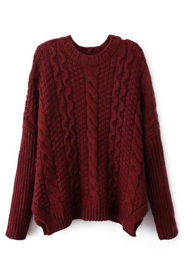 Romwe Romwe Twisted Split Burgundy Jumper