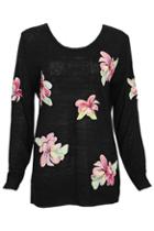 Romwe Flower Appliqued Black Jumper