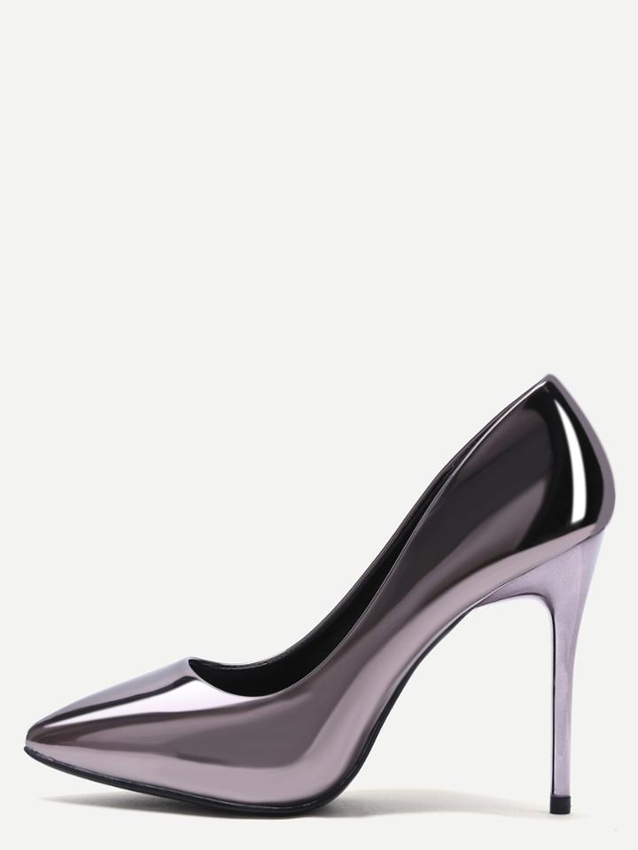 Romwe Antique Bronze Mirrored Pu Point Toe Stiletto Pumps